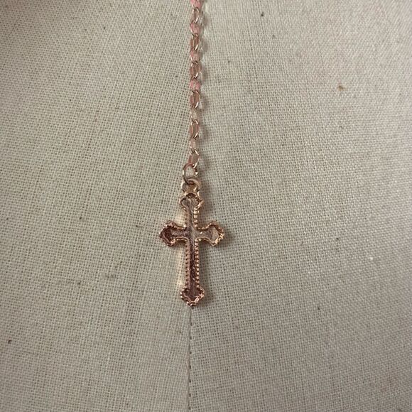 (J1)Rose Gold Toned Rosary Necklace - Picture 5 of 5